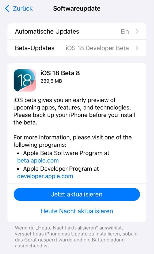 英德苹果手机维修分享苹果 iOS / iPadOS 18 开发者预览版 Beta 8 发布 